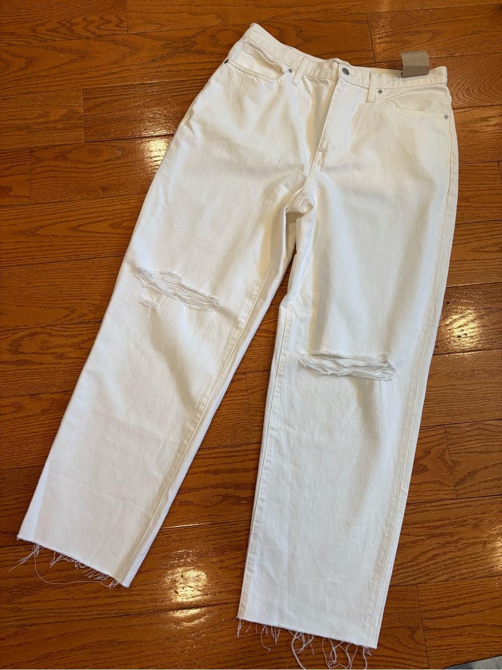 Madewell Baggy Straight Jeans White Distressed High Rise Denim 31 NWT